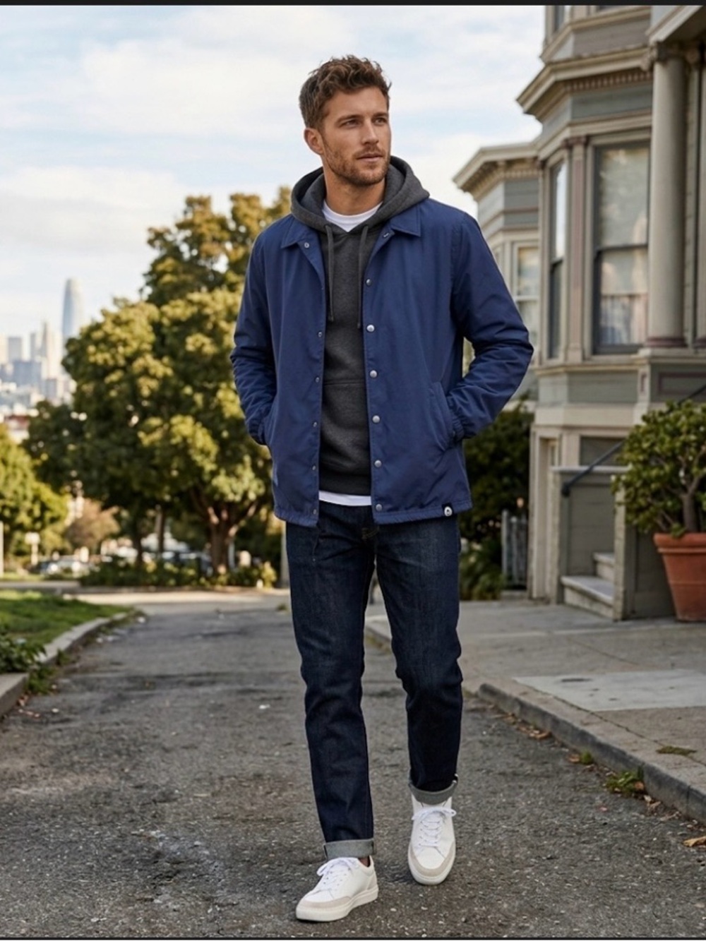 American Giant Made in USA Men's Coach Stadium Jacket Navy Blue Windbreaker M